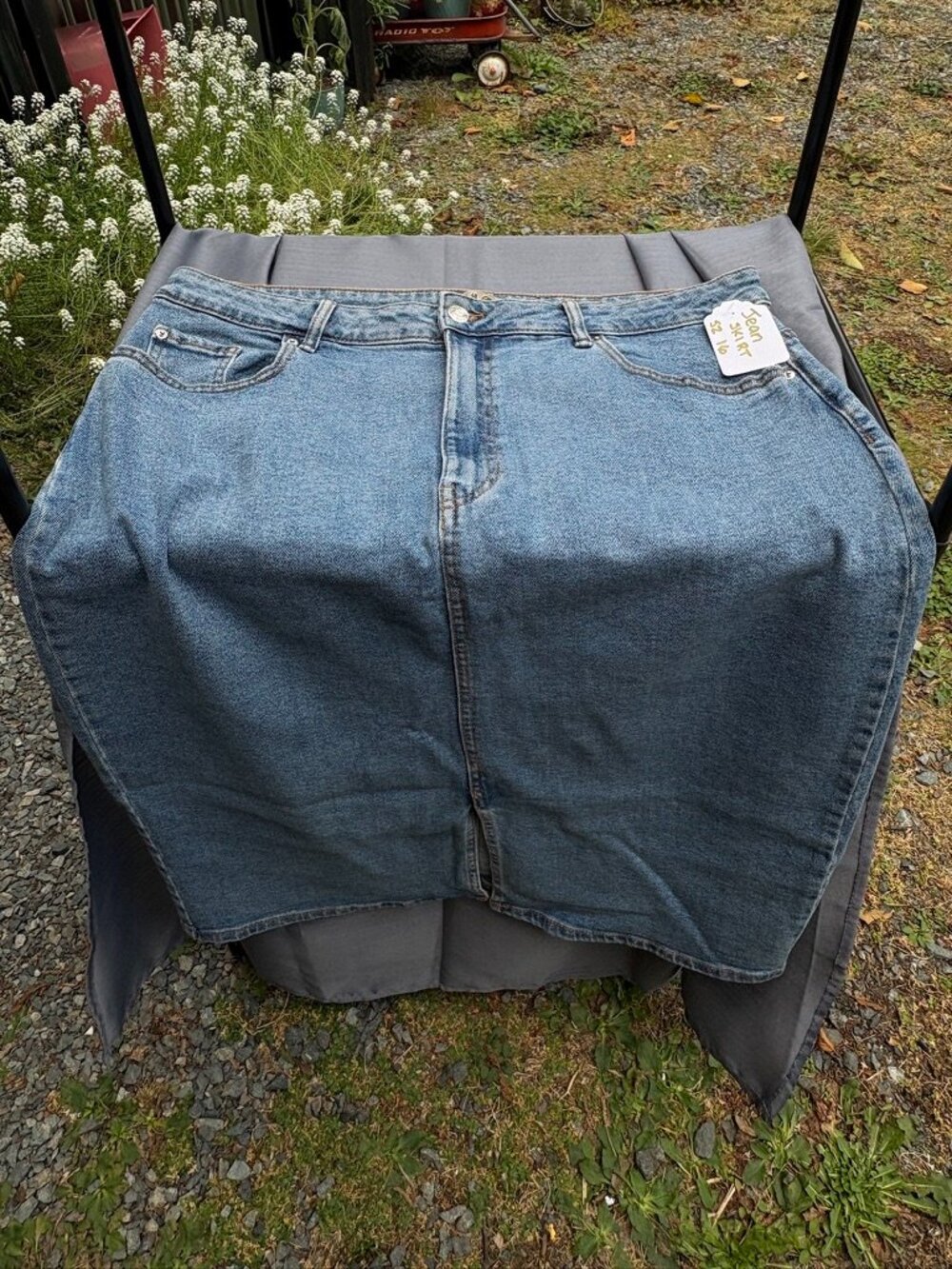 Denim Co., Blue Denim, Front Slit, Straight Jean Skirt – US 12